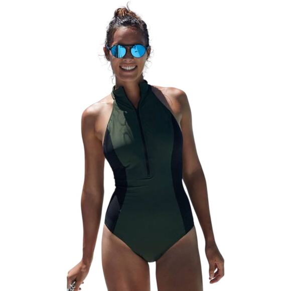 Athleta Bonaire Zip Front One-Piece Swimsuit Size Large - Picture 9 of 10